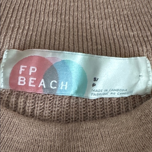 FREE PEOPLE BEACH FP Cozy Tan Brown Knit Sweater Oversized Sz S Relaxed Fit M L - Picture 4 of 6